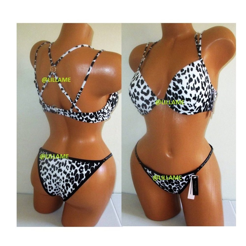 VICTORIA SECRET Love Strappy Push-Up Bikini Swim Set 36C Itsy Bottom Leopard